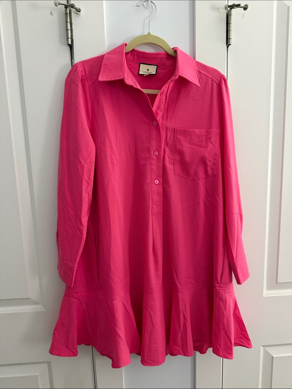 Tuckernuck Hot Pink Button-Front Ruffle Hem Dress